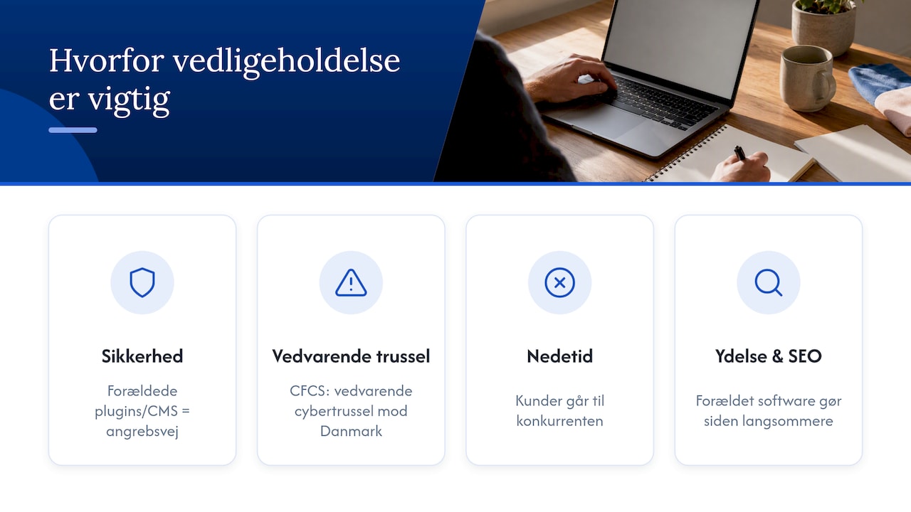 Hvorfor vedligeholdelse af hjemmeside er vigtig — overview diagram